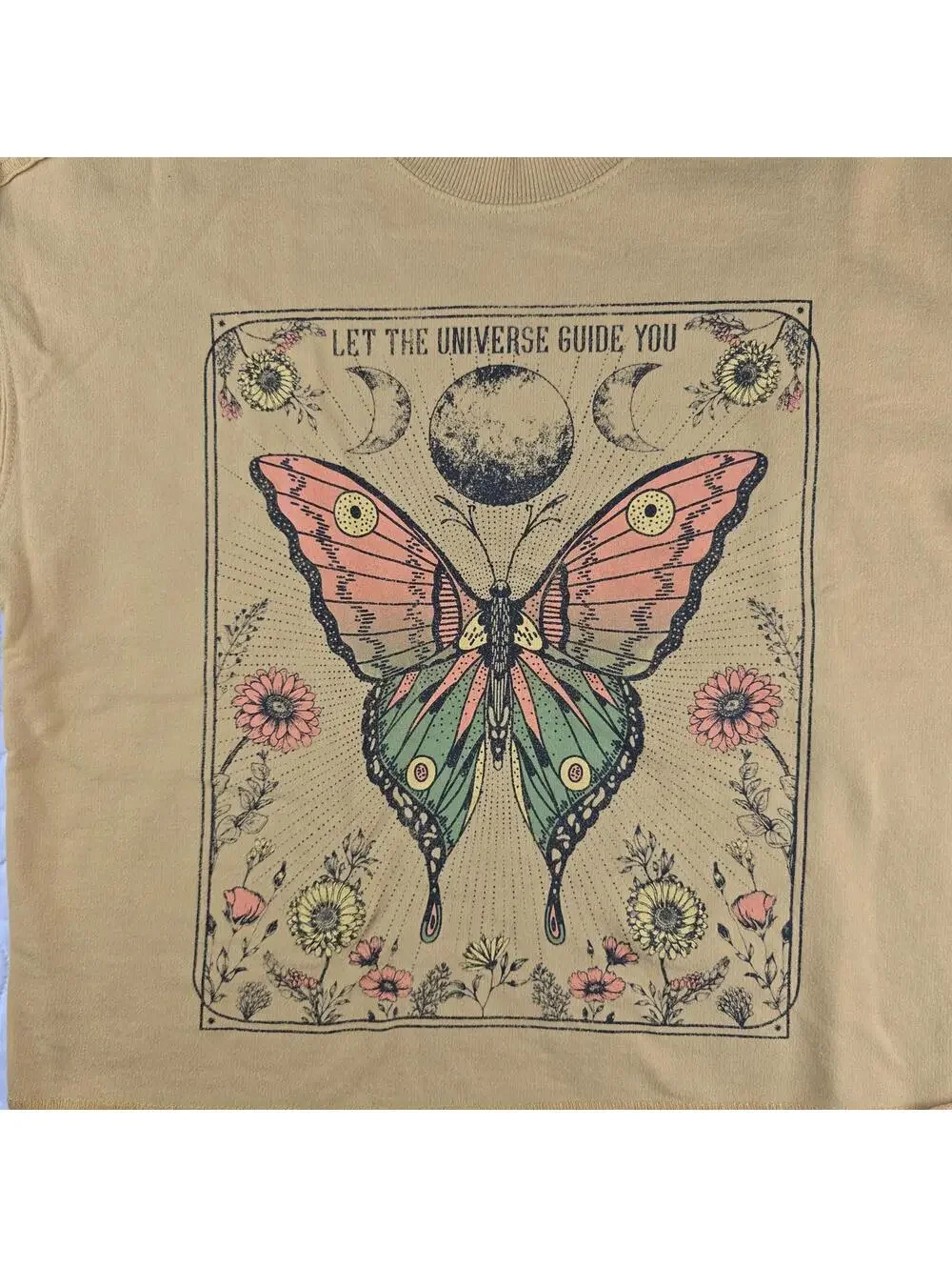Zoe+Liv Butterfly Graphic sweatshirt Mustard Yellow Celestial Cottagecore XS - Picture 4 of 7